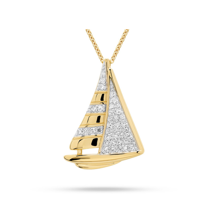 Deep Blue 14kt Gold Lab Diamond Sailing Boat Necklace