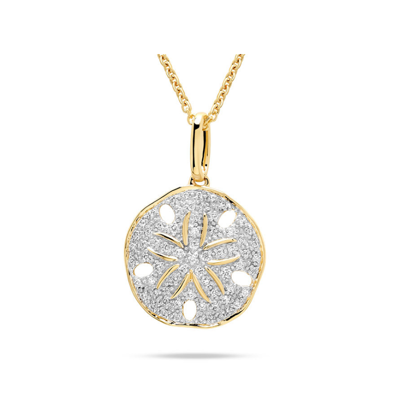Deep Blue 14kt Gold Lab Diamond Sand Dollar Necklace