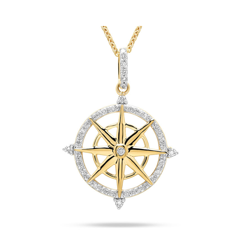 Deep Blue 14kt Gold Lab Diamond Ship Wheel Necklace
