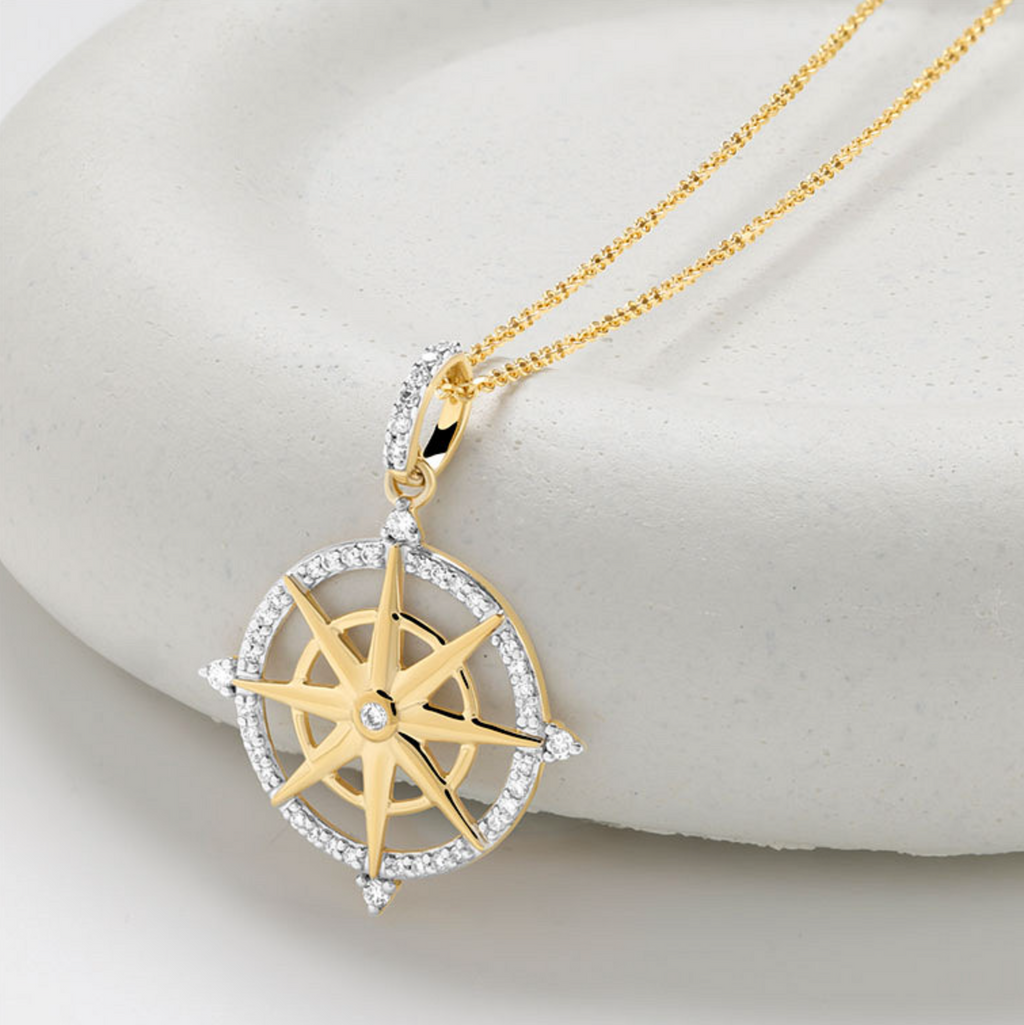 Deep Blue 14kt Gold Lab Diamond Ship Wheel Necklace