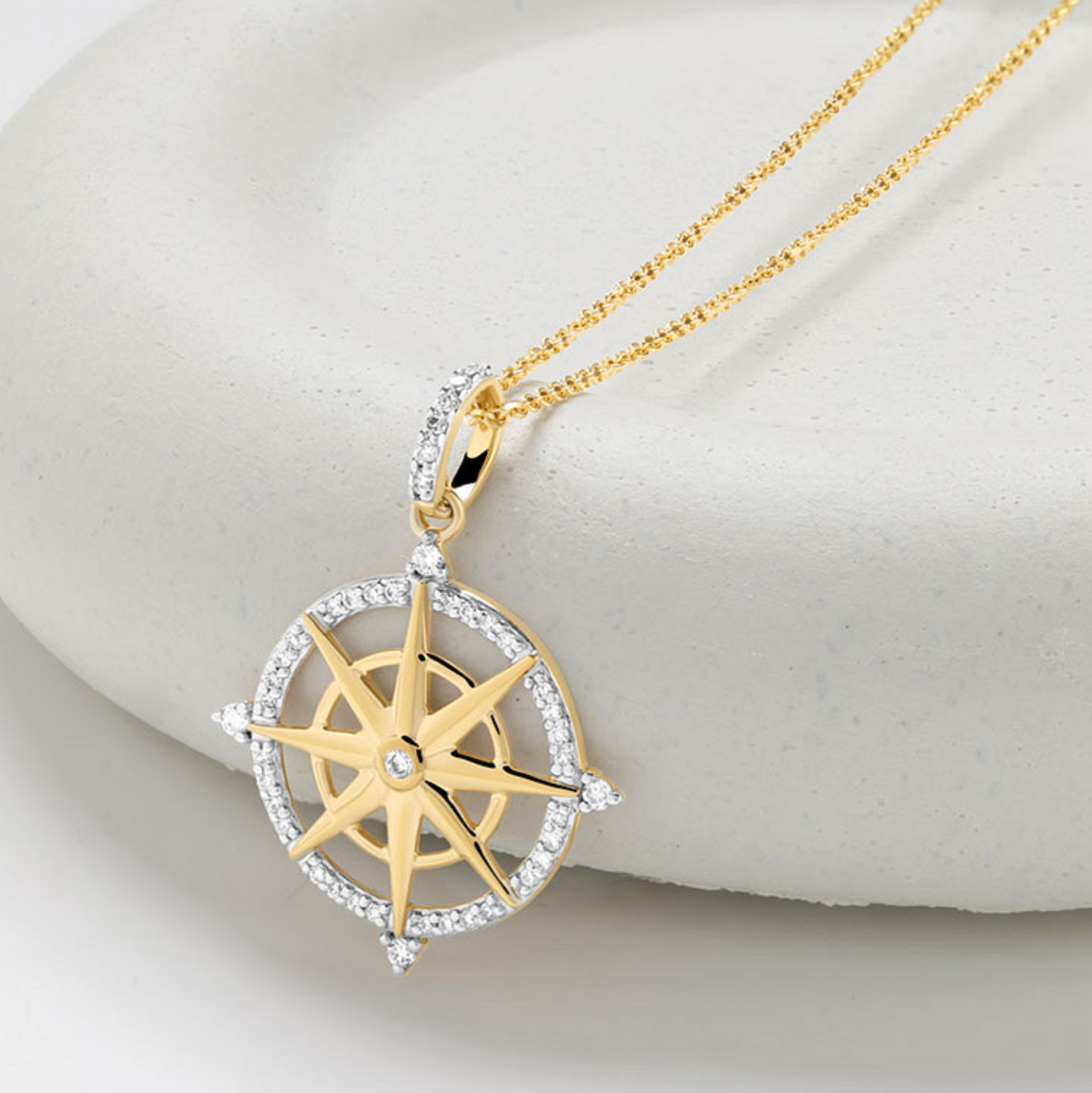 Deep Blue 14kt Gold Lab Diamond Ship Wheel Necklace