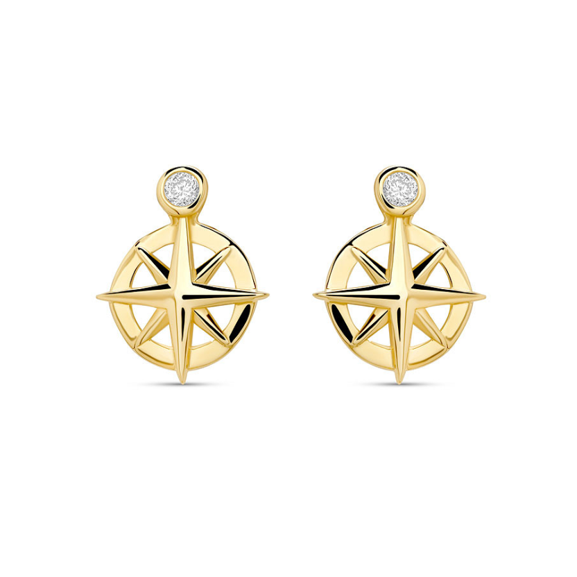 Deep Blue 14kt Gold Lab Diamond Ships Wheel Earrings
