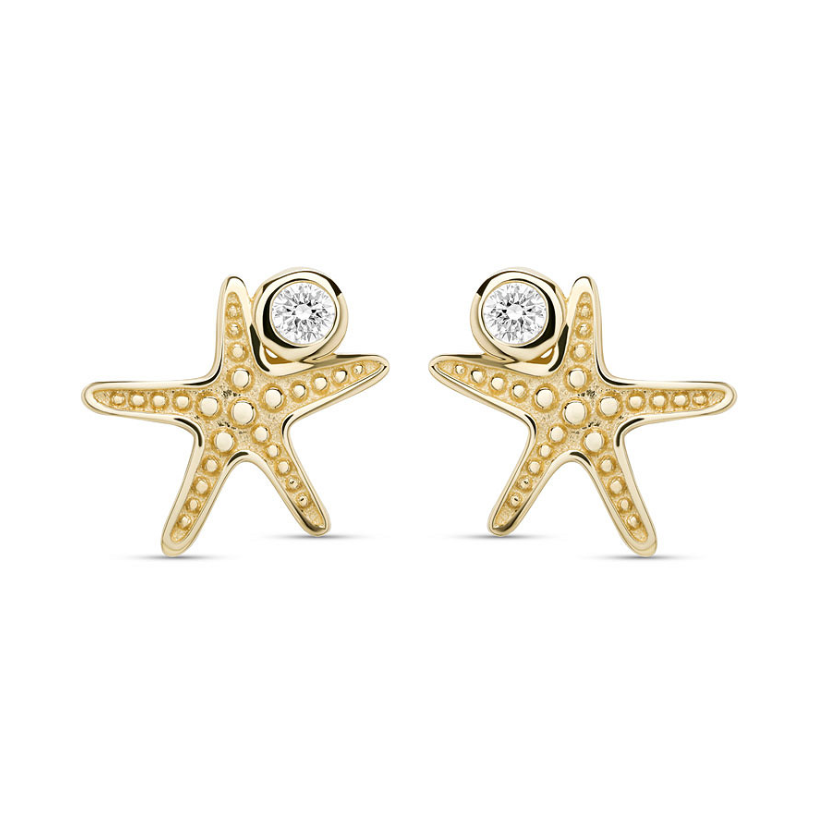Deep Blue 14kt Gold Lab Diamond Starfish Earrings