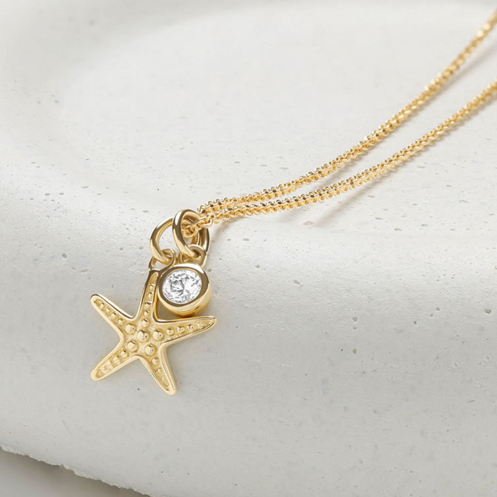 Deep Blue 14kt Gold Lab Diamond Starfish Necklace