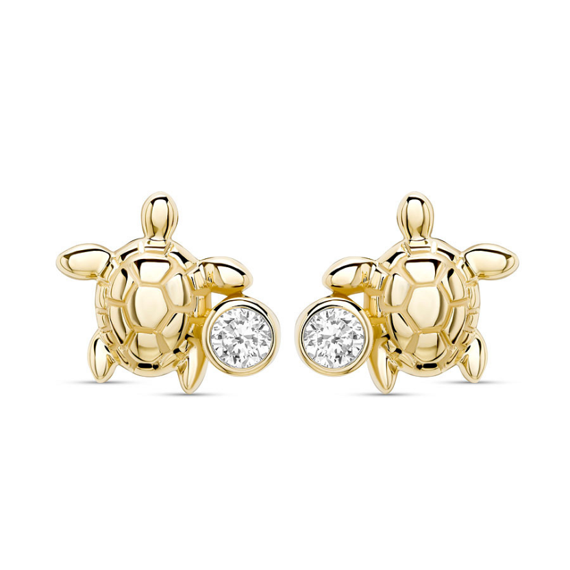 Deep Blue 14kt Gold Lab Diamond Turtle Earrings