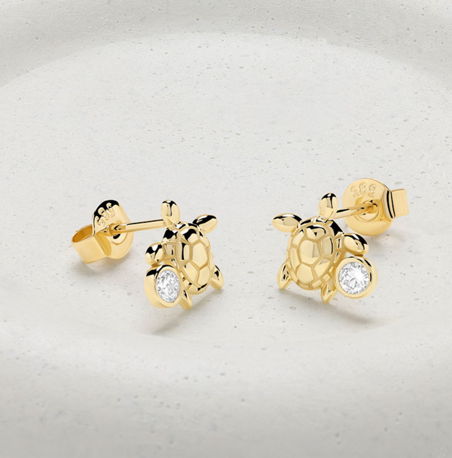 Deep Blue 14kt Gold Lab Diamond Turtle Earrings