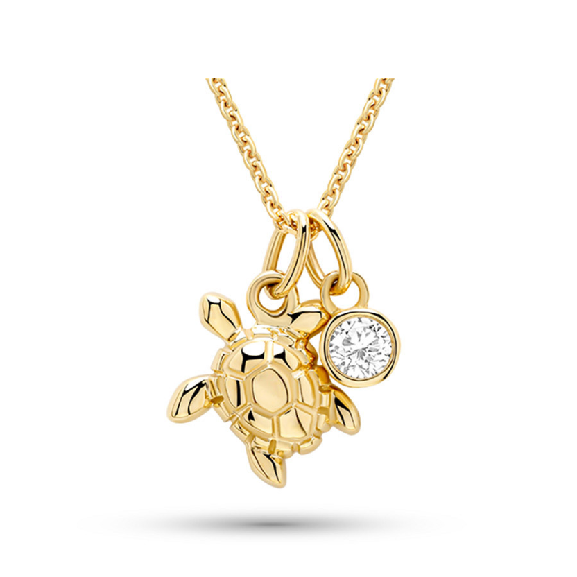 Deep Blue 14kt Gold Lab Diamond Turtle Necklace
