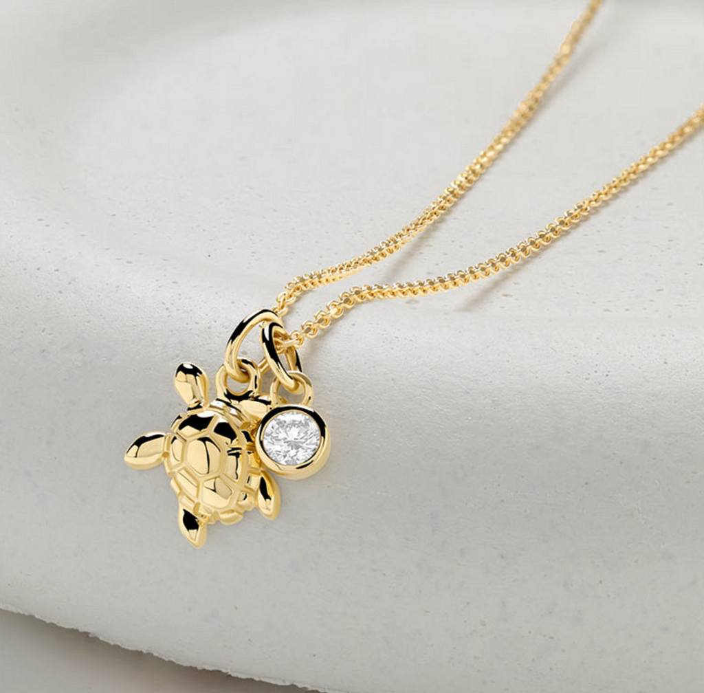 Deep Blue 14kt Gold Lab Diamond Turtle Necklace