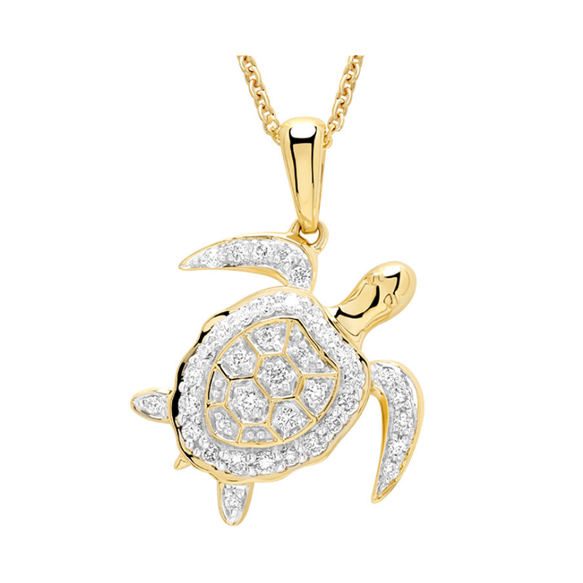 Deep Blue 14kt Gold Lab Diamond Turtle Necklace