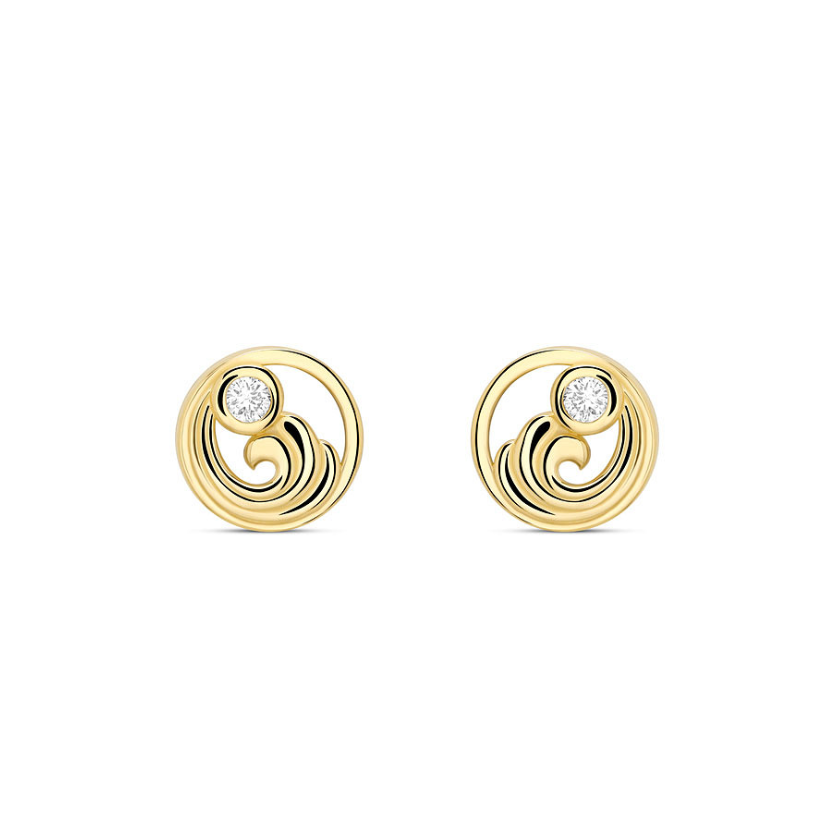 Deep Blue 14kt Gold Lab Diamond Wave Earrings