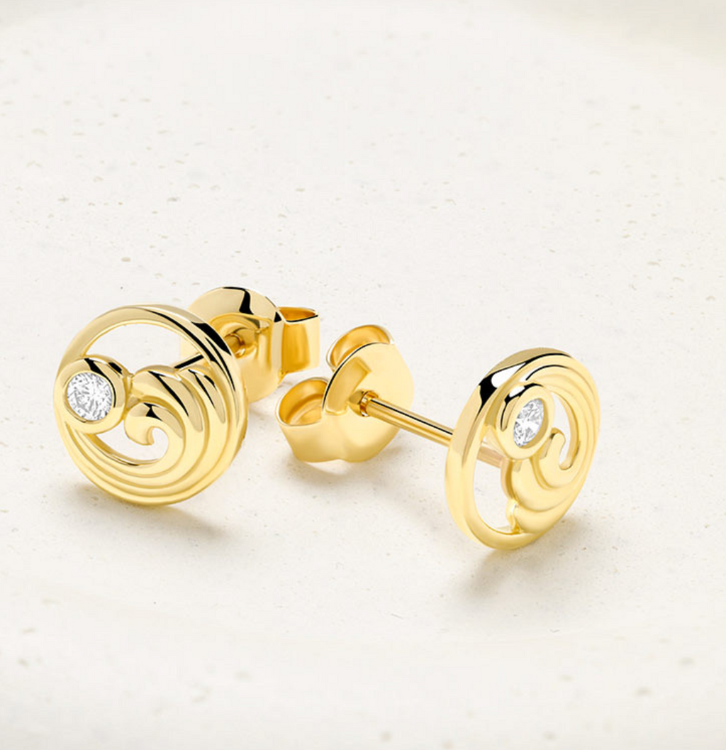 Deep Blue 14kt Gold Lab Diamond Wave Earrings