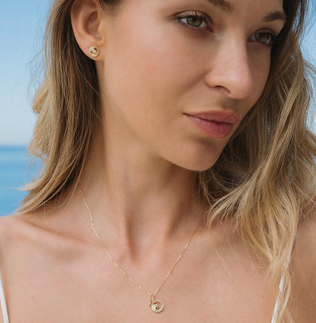 Deep Blue 14kt Gold Lab Diamond Wave Earrings
