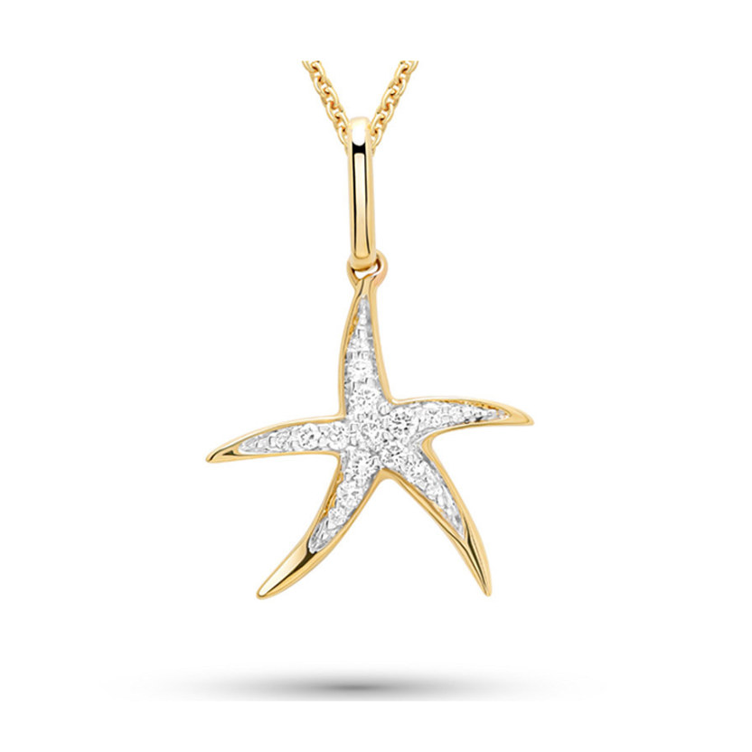 Deep Blue 14kt Gold Lab Diamond Star Fish Necklace