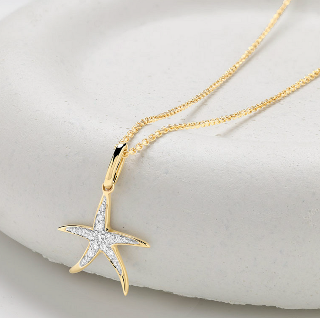 Deep Blue 14kt Gold Lab Diamond Star Fish Necklace