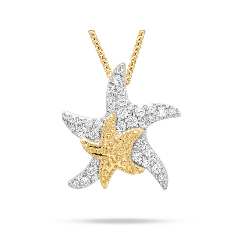 Deep Blue 14kt Gold Lab Diamond Star Fish Necklace