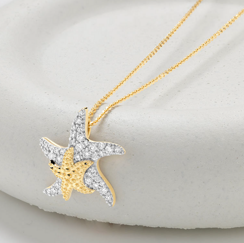 Deep Blue 14kt Gold Lab Diamond Star Fish Necklace