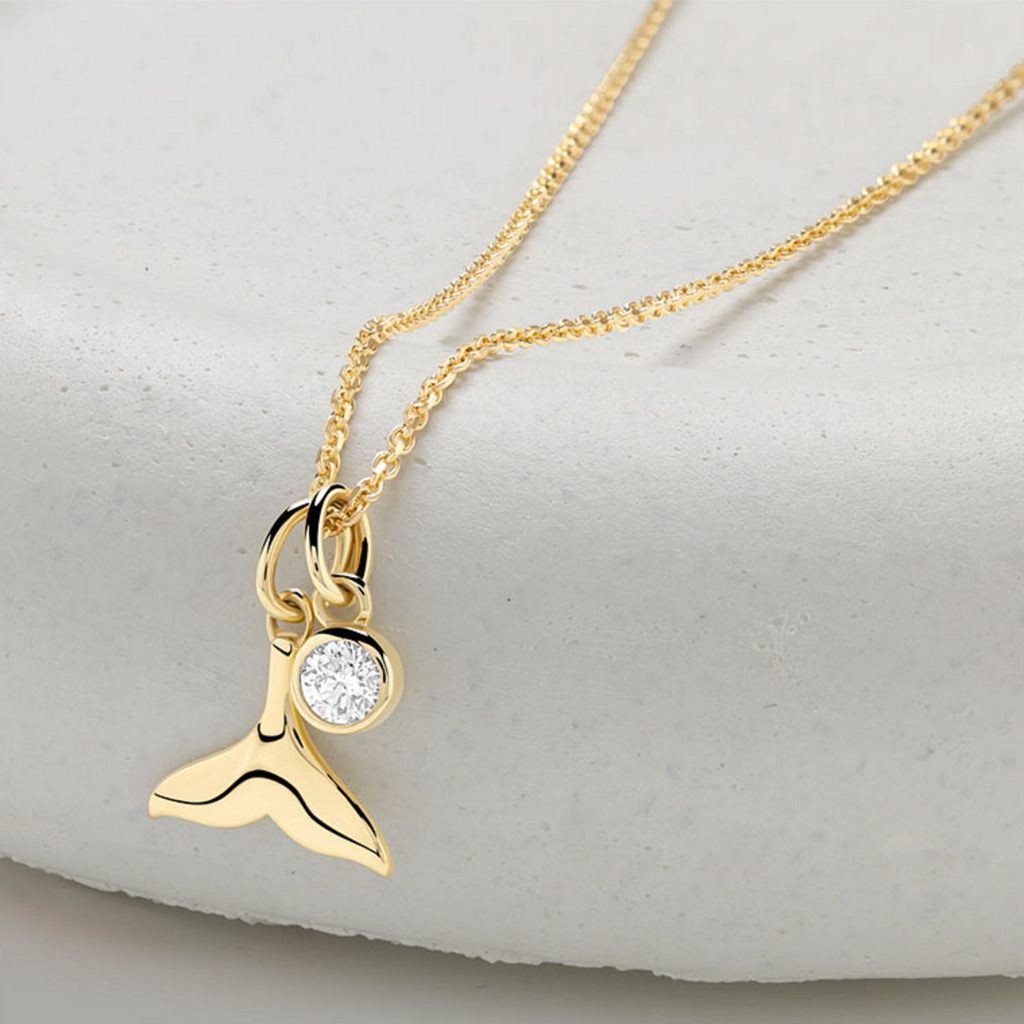 Deep Blue 14kt Gold Lab Diamond Whale Tail Necklace