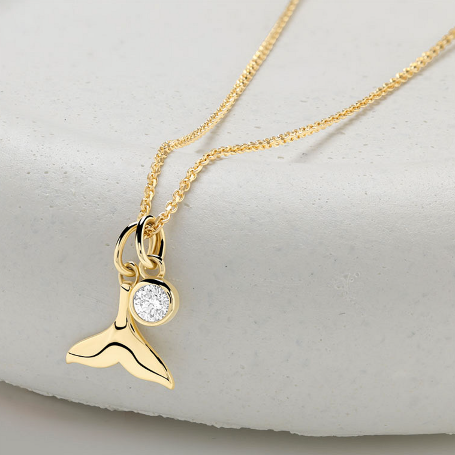 Deep Blue 14kt Gold Lab Diamond Whale Tail Necklace