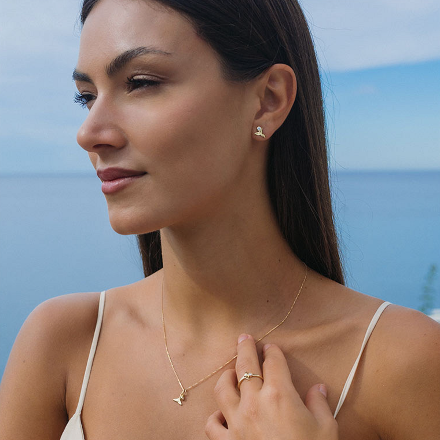 Deep Blue 14kt Gold Lab Diamond Whale Tail Earrings