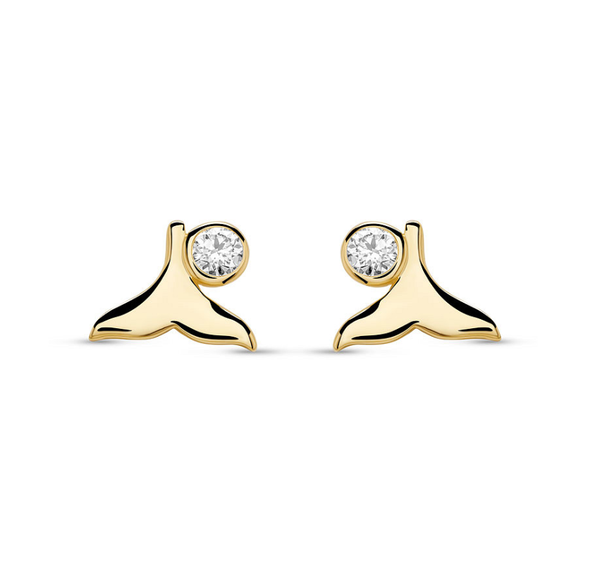 Deep Blue 14kt Gold Lab Diamond Whale Tail Earrings