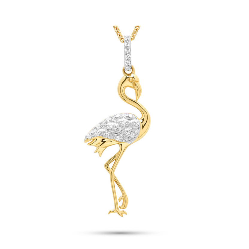 Deep Blue 14kt Gold Lab Diamond Flamingo Necklace