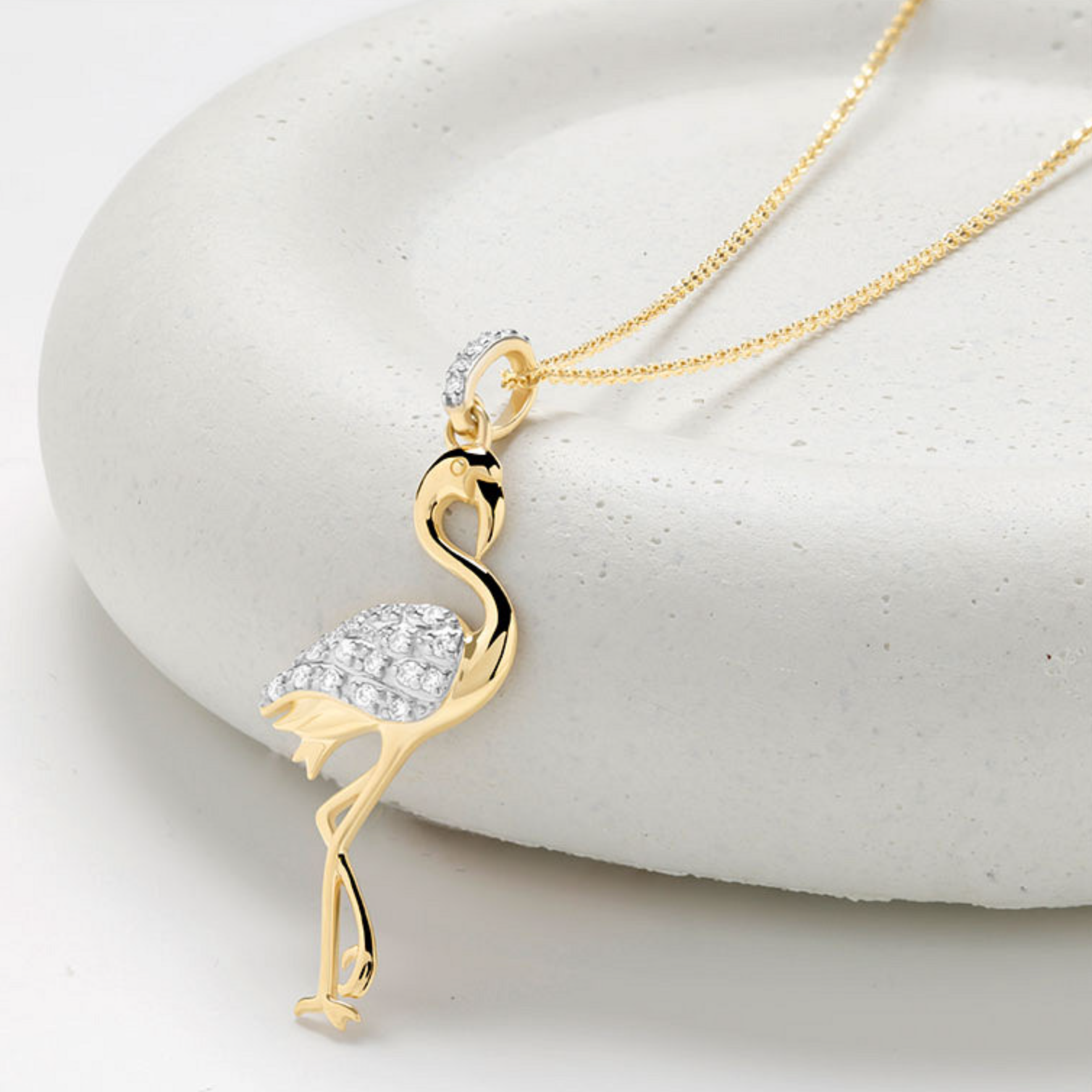 Deep Blue 14kt Gold Lab Diamond Flamingo Necklace