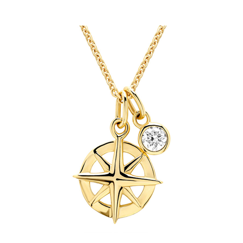 Deep Blue 14kt Gold Lab Diamond Ships Wheel Necklace
