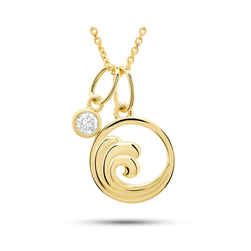 Deep Blue 14kt Gold Lab Diamond Wave Necklace