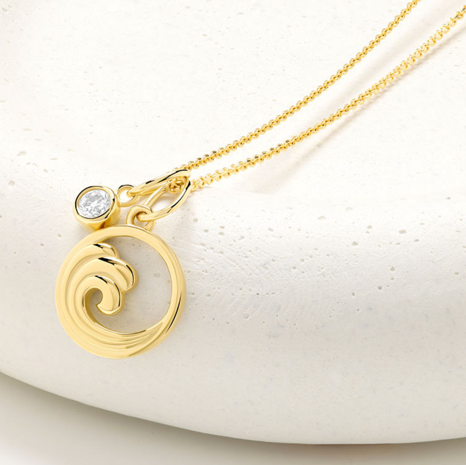 Deep Blue 14kt Gold Lab Diamond Wave Necklace