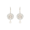 Sterling Silver Pearl and Crystal Sand Dollar Earrings