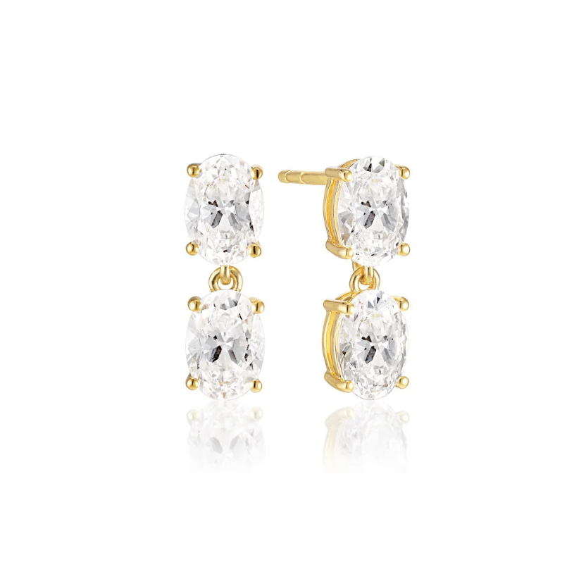 Gold CZ Ellisse Due Piccolo Earrings