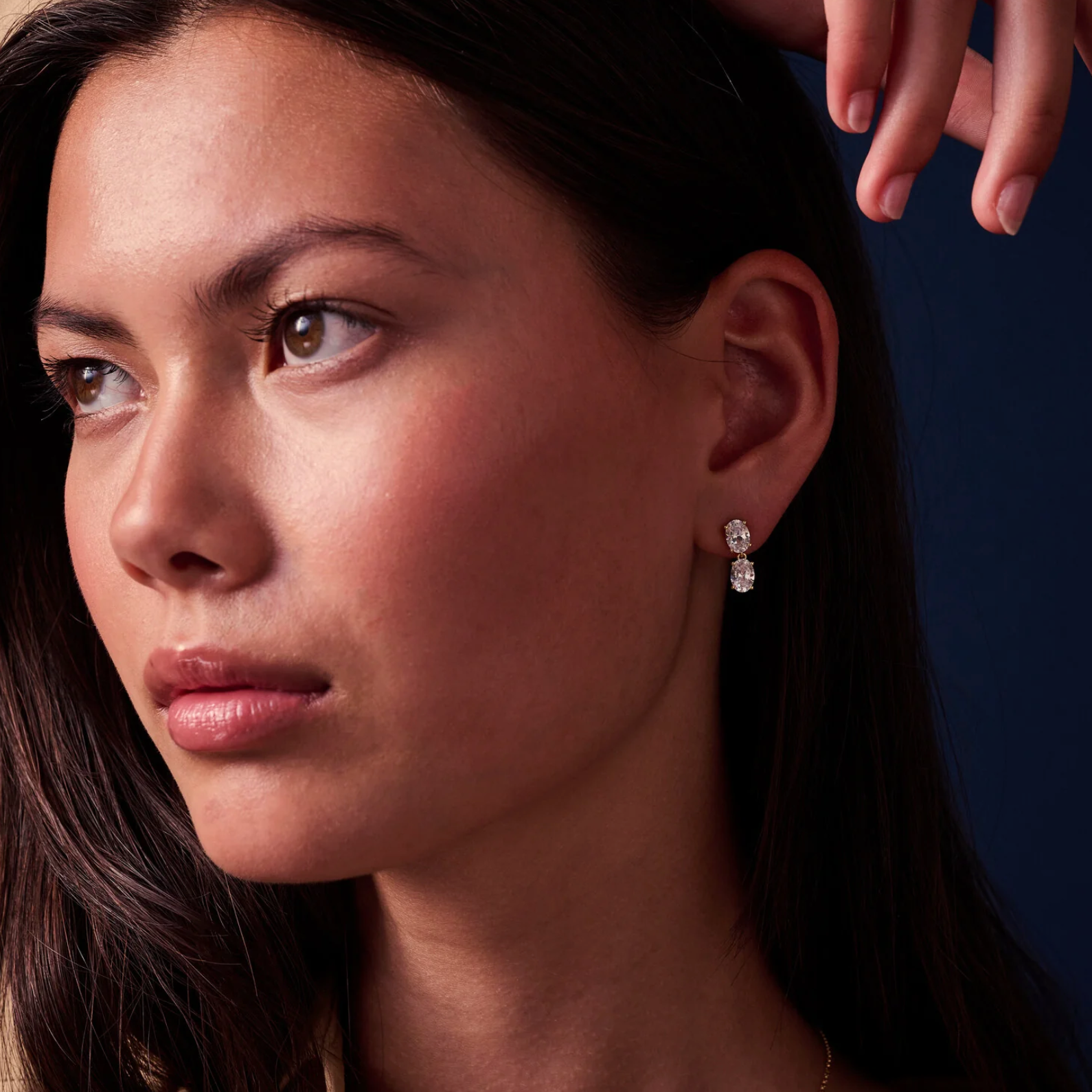 Gold CZ Ellisse Due Piccolo Earrings