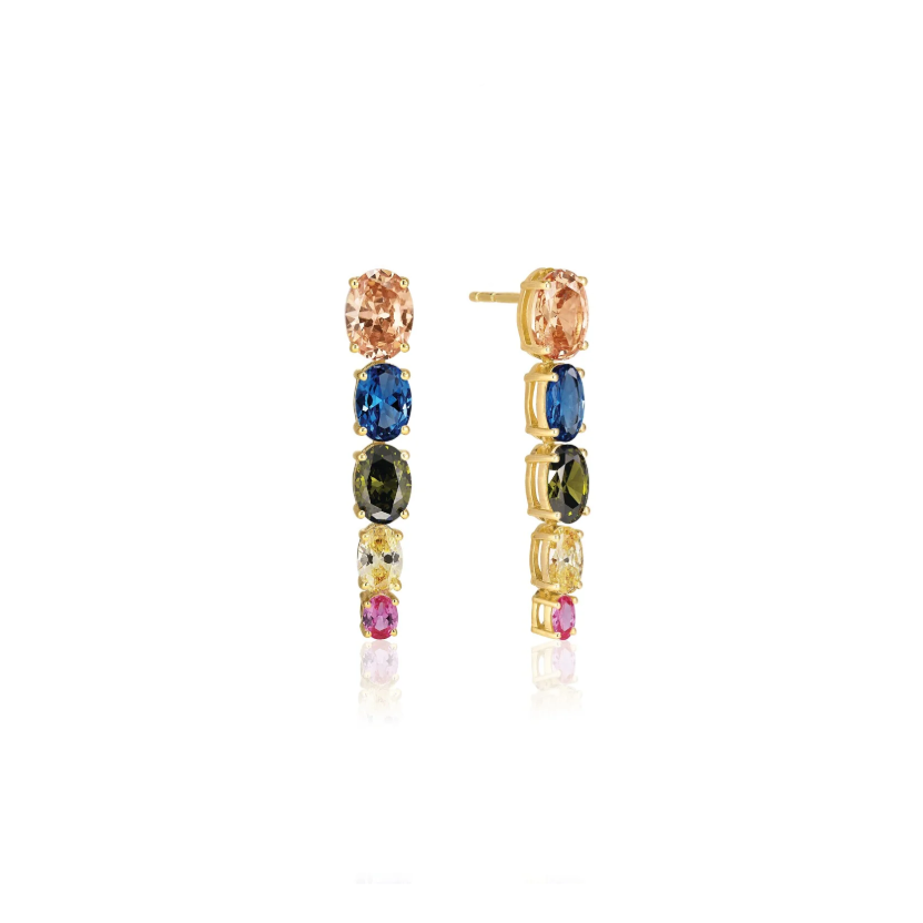 Gold CZ Ellisse Lungo Cinque Earrings