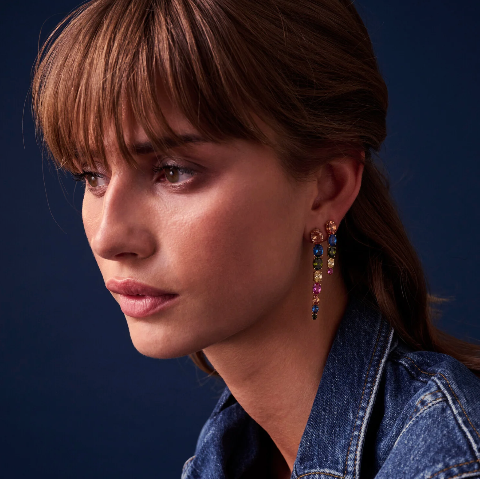 Gold CZ Ellisse Lungo Cinque Earrings