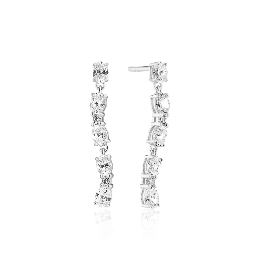 Silver CZ Ellera Ovale Sette Earrings