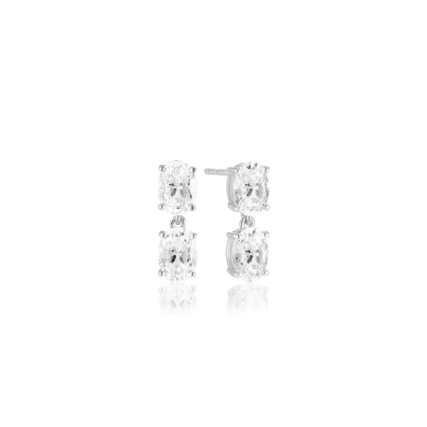 Silver CZ Ellisse Due Piccolo Earrings