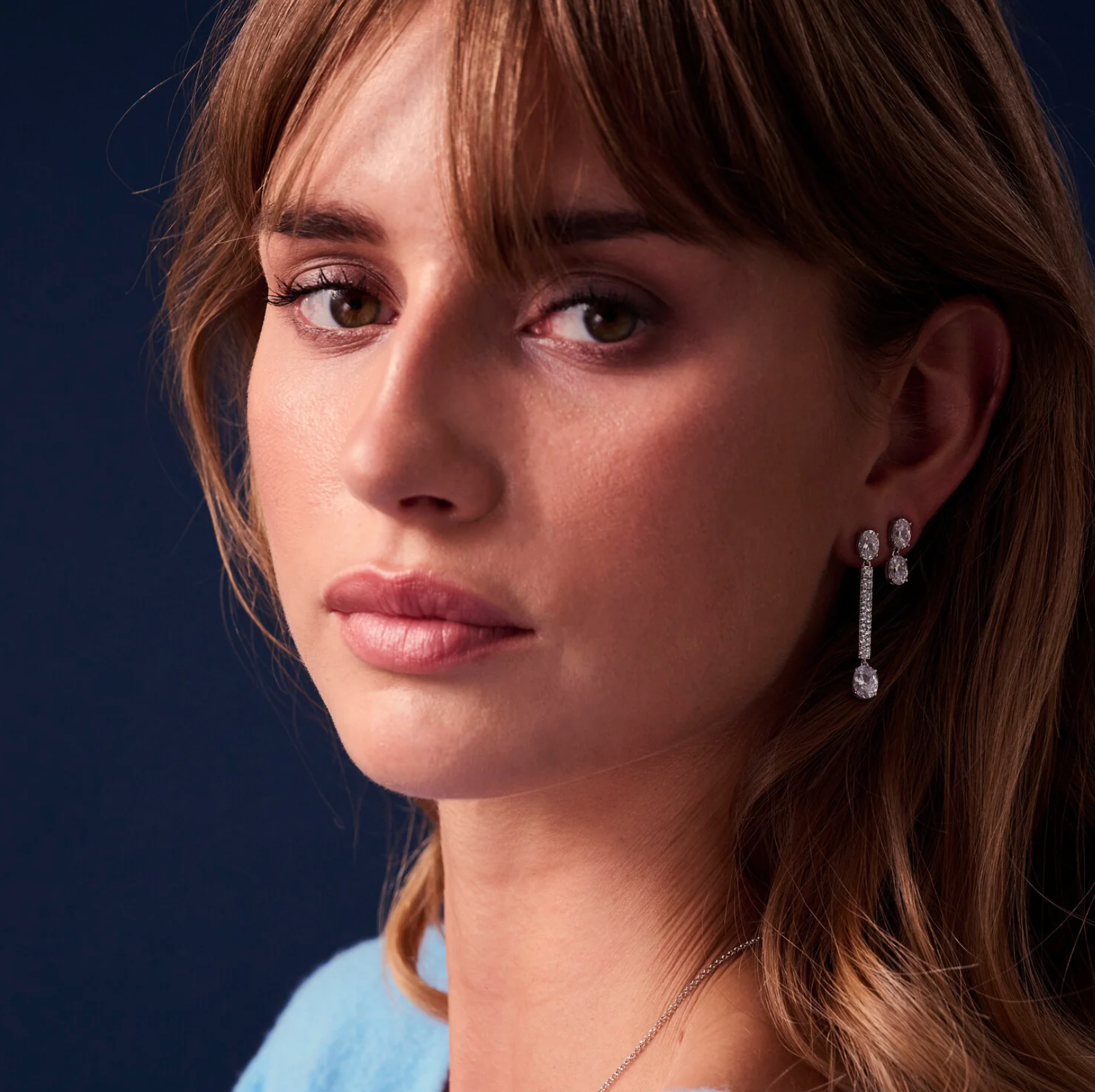 Silver CZ Ellisse Due Piccolo Earrings