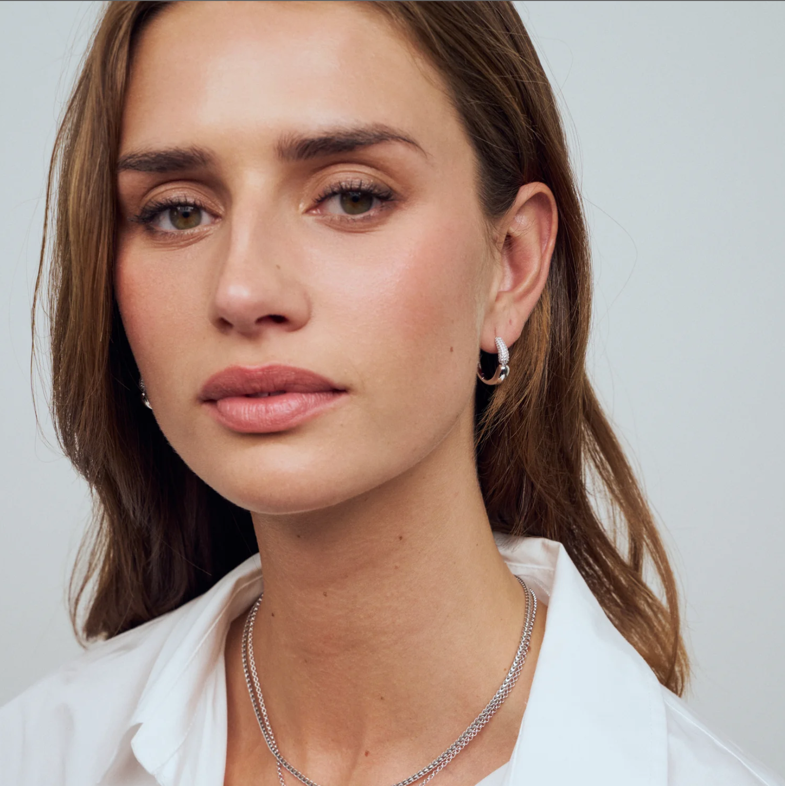 Silver CZ Goccia Creolo Grande Earrings