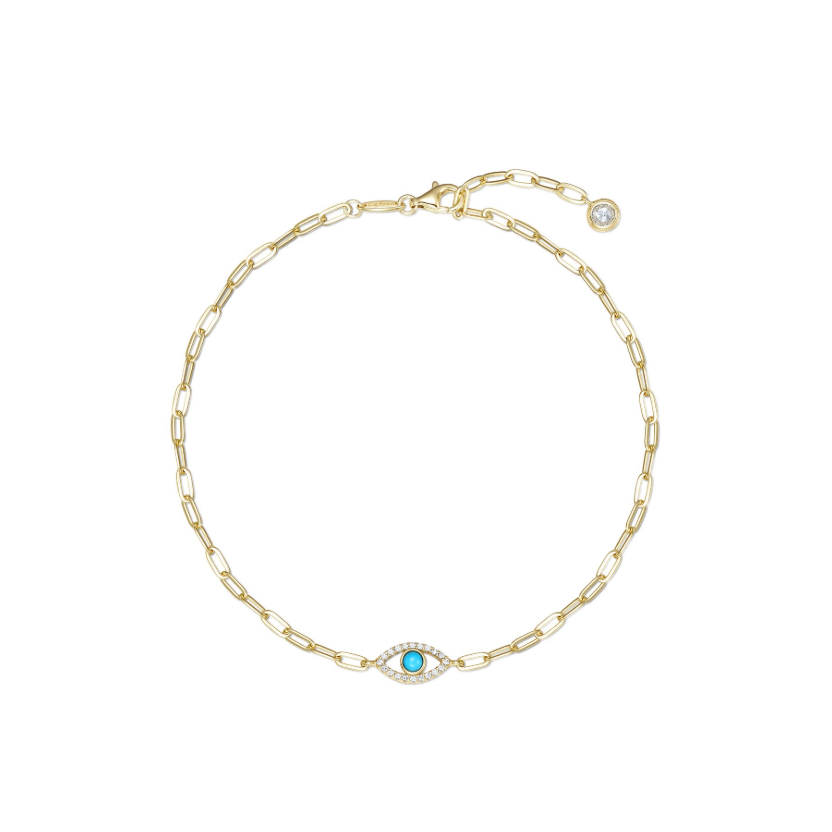 Evil Eye Paperclip Anklet