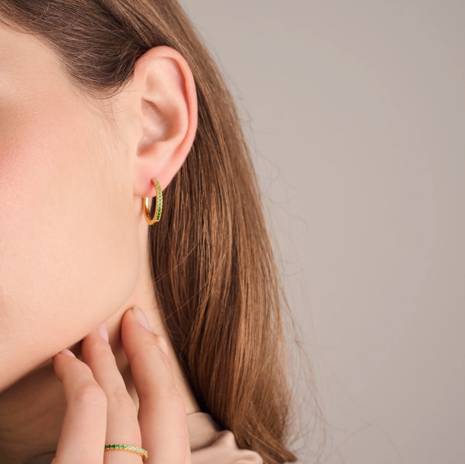 Gold CZ Green Ellera Grande Earrings