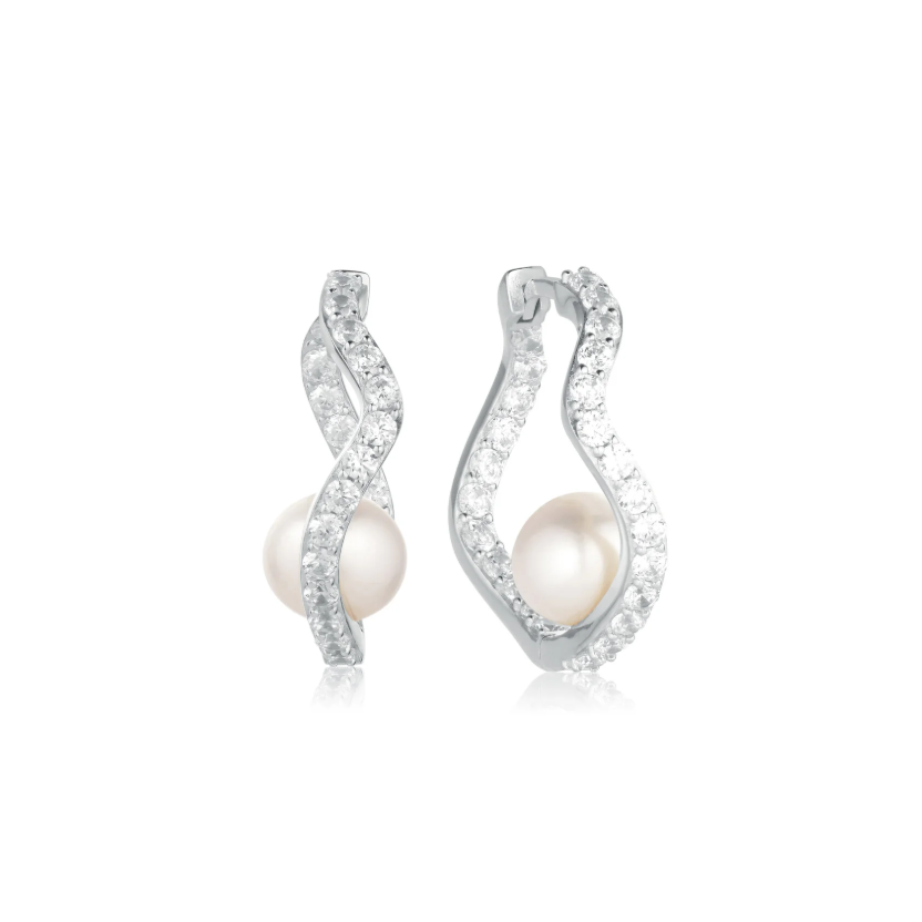 Silver Pearl CZ Ponza Earrings