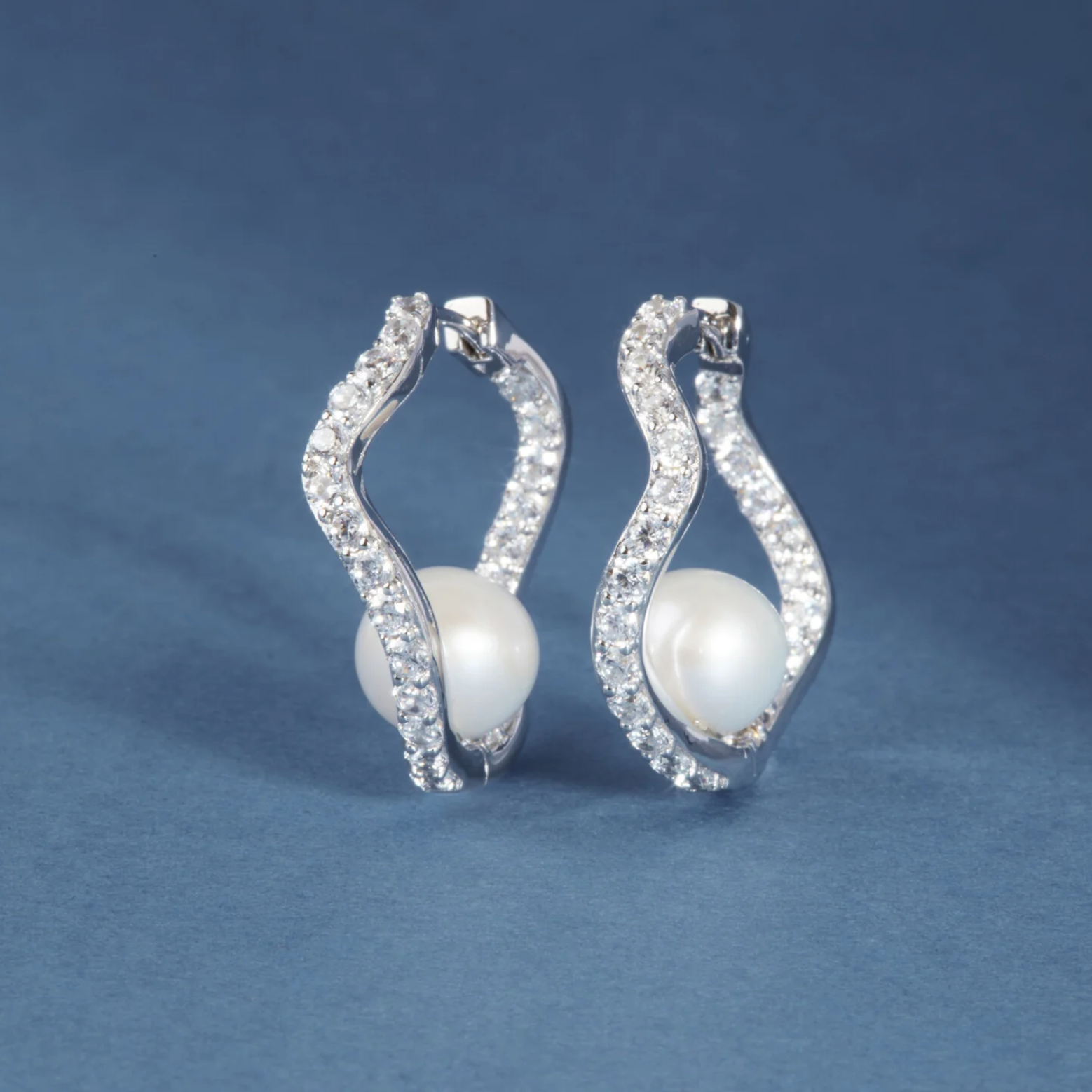 Silver Pearl CZ Ponza Earrings