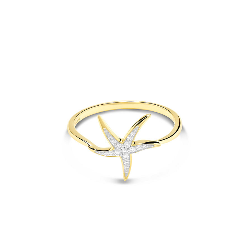 Deep Blue 14kt Gold Lab Diamond Star Fish Ring