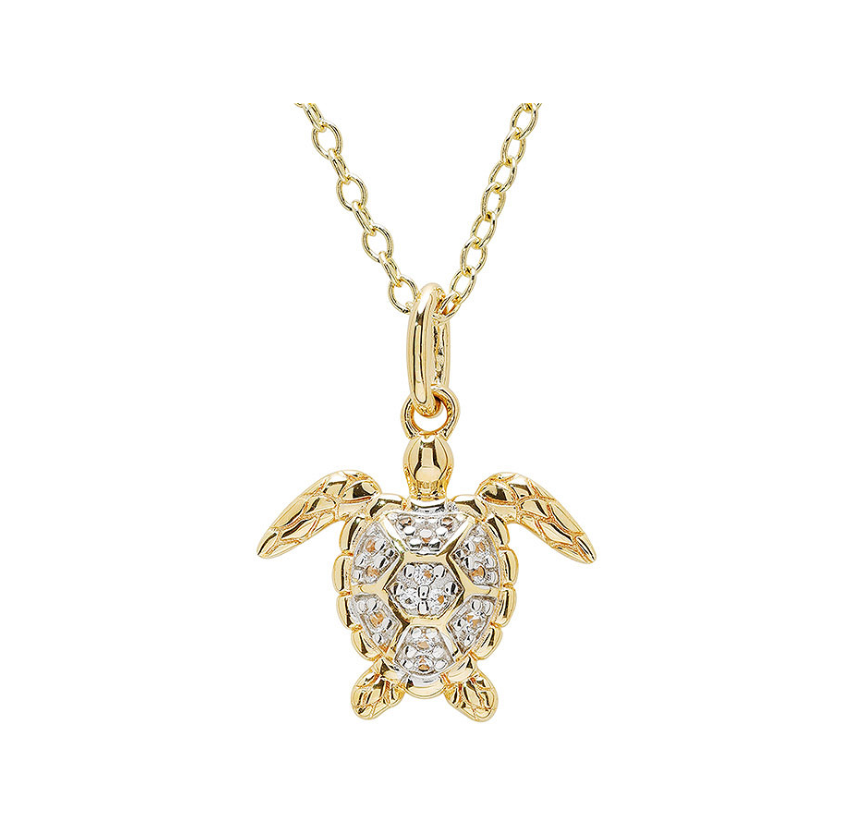 14kt Gold Vermeil White Sapphire Turtle Necklace