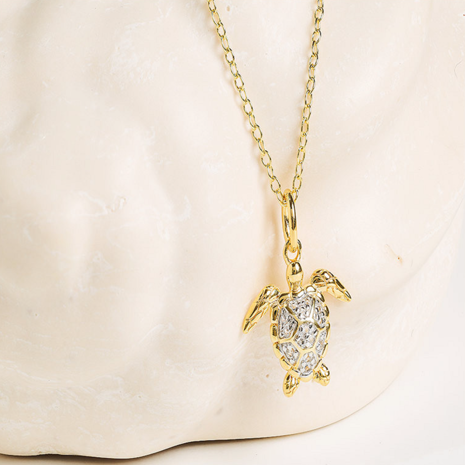 14kt Gold Vermeil White Sapphire Turtle Necklace