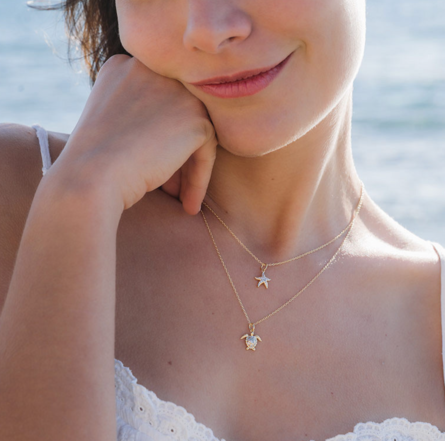 14kt Gold Vermeil White Sapphire Turtle Necklace