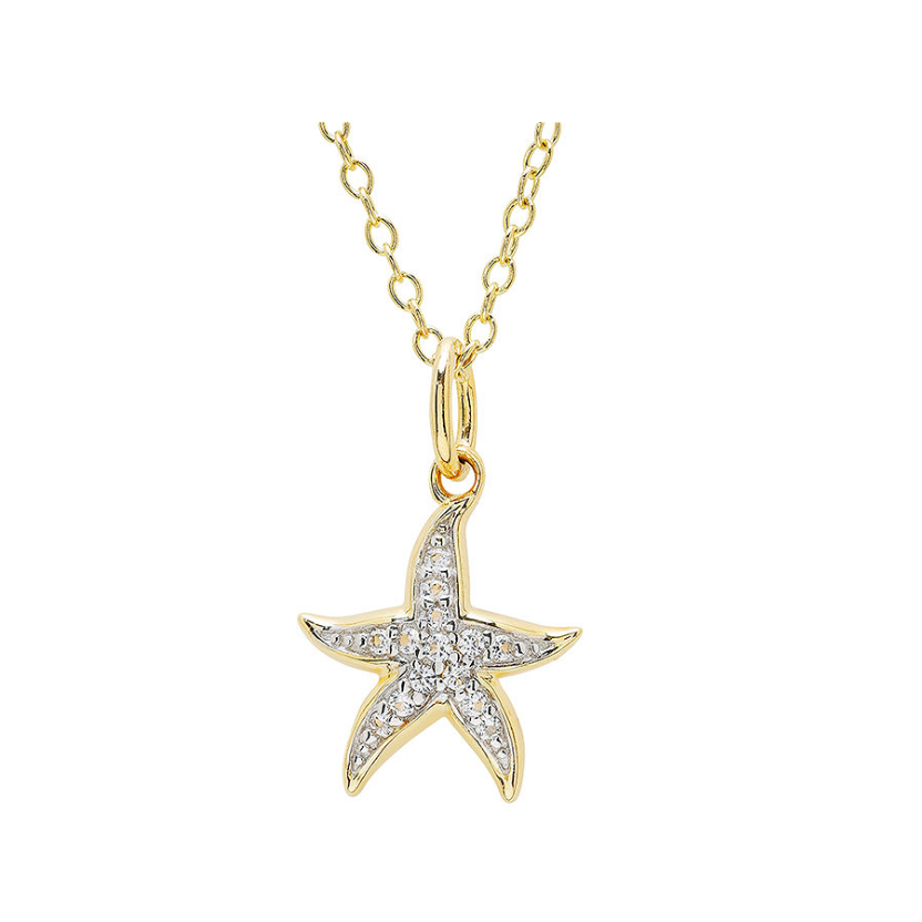 14kt Gold Vermeil White Sapphire Star Fish Necklace