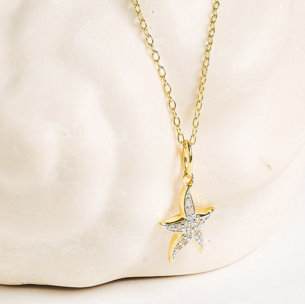 14kt Gold Vermeil White Sapphire Star Fish Necklace