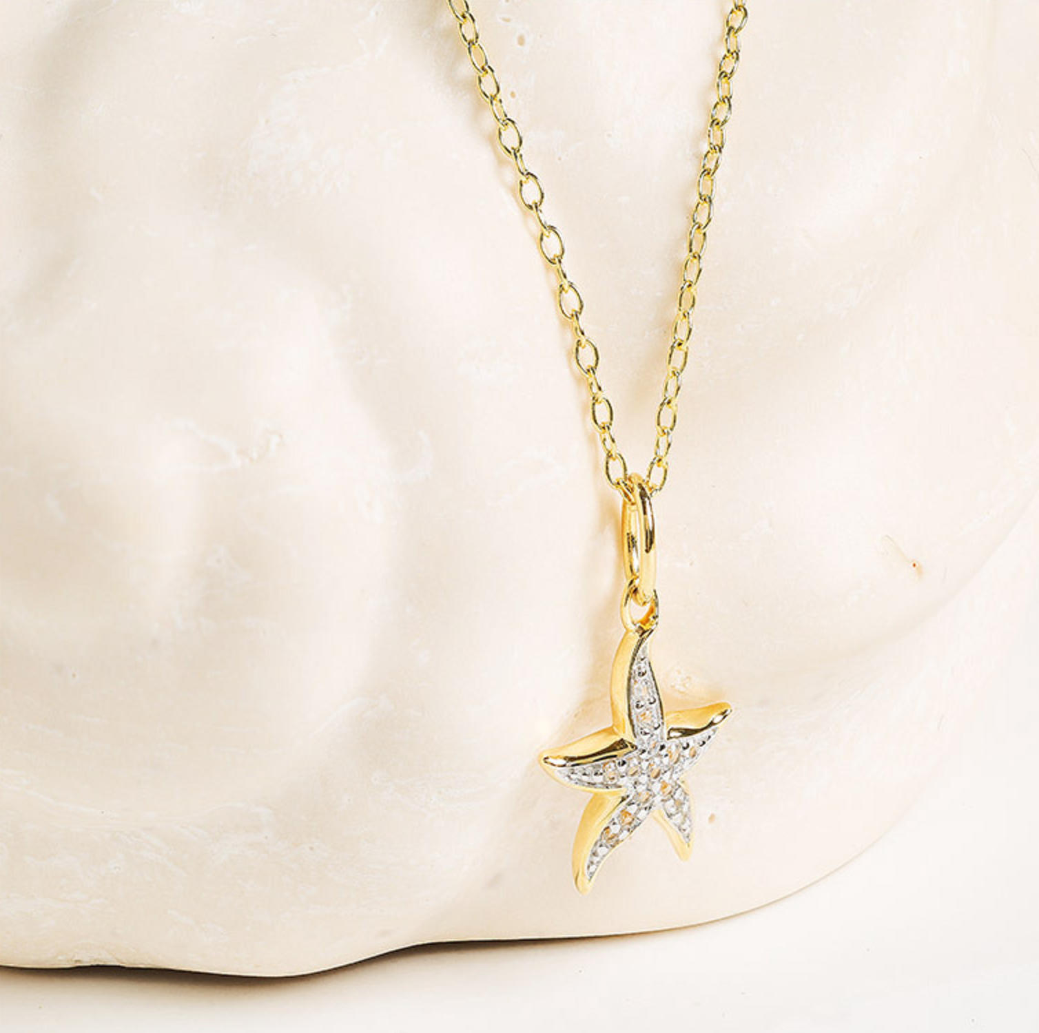 14kt Gold Vermeil White Sapphire Star Fish Necklace