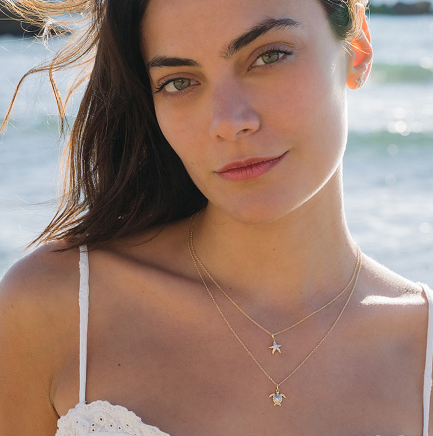 14kt Gold Vermeil White Sapphire Starfish Earrings